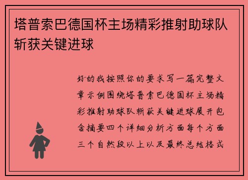 塔普索巴德国杯主场精彩推射助球队斩获关键进球